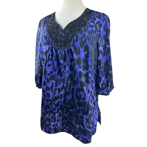 ✨2/$20 *Flawed Lane Bryant Sequin Leopard Print Cold Shoulder Plus Size 14/16 1X - Picture 14 of 16